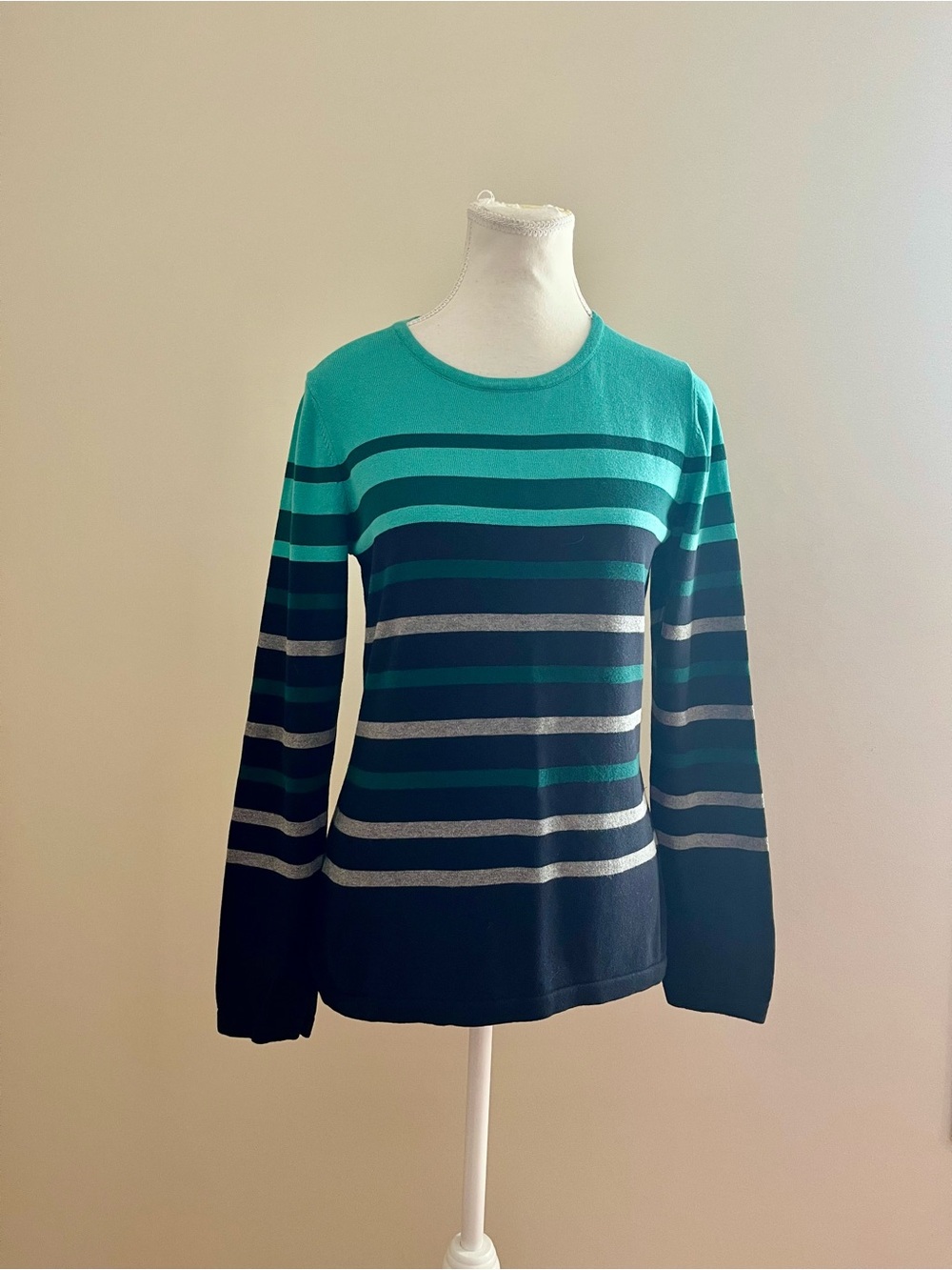 Northern Reflections Teal and Navy Striped Crewneck Sweater